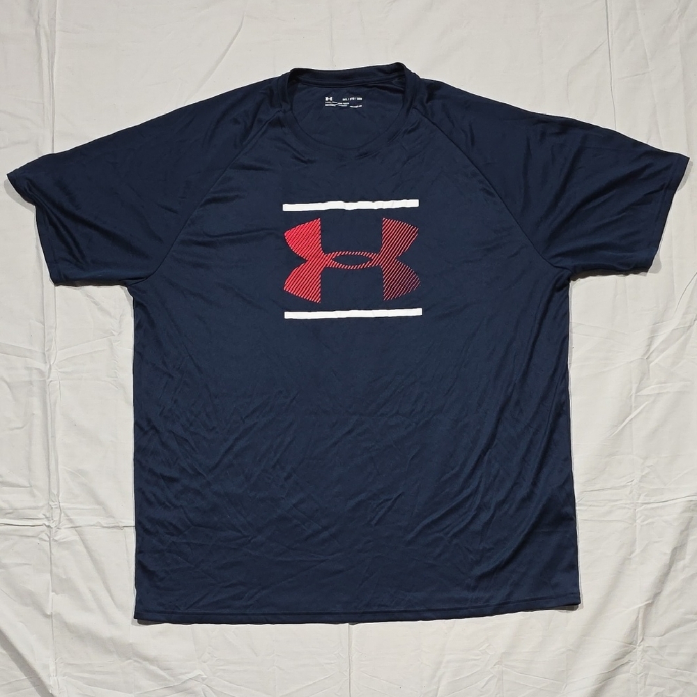 Under Armour Men's Dark Blue and Red Logo Tee